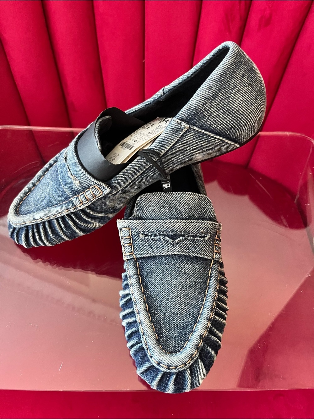 NWT ZARA DENIM EFFECT LOAFERS - Picture 2 of 16